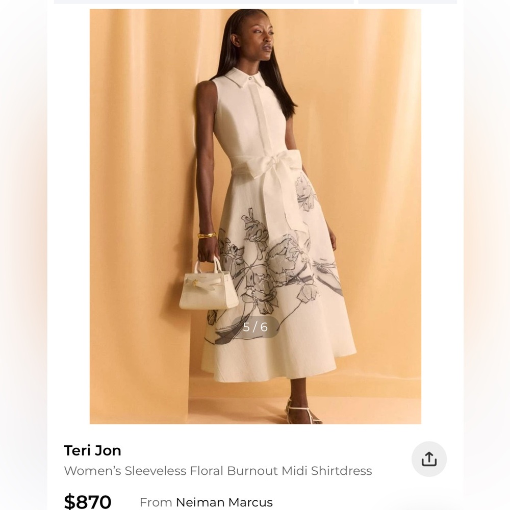 Teri Jon Cream Floral Midi Dress